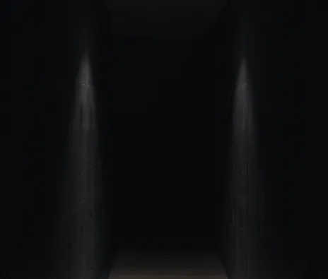 image of dark hallway, with a sliver of light on the far end of each wall
